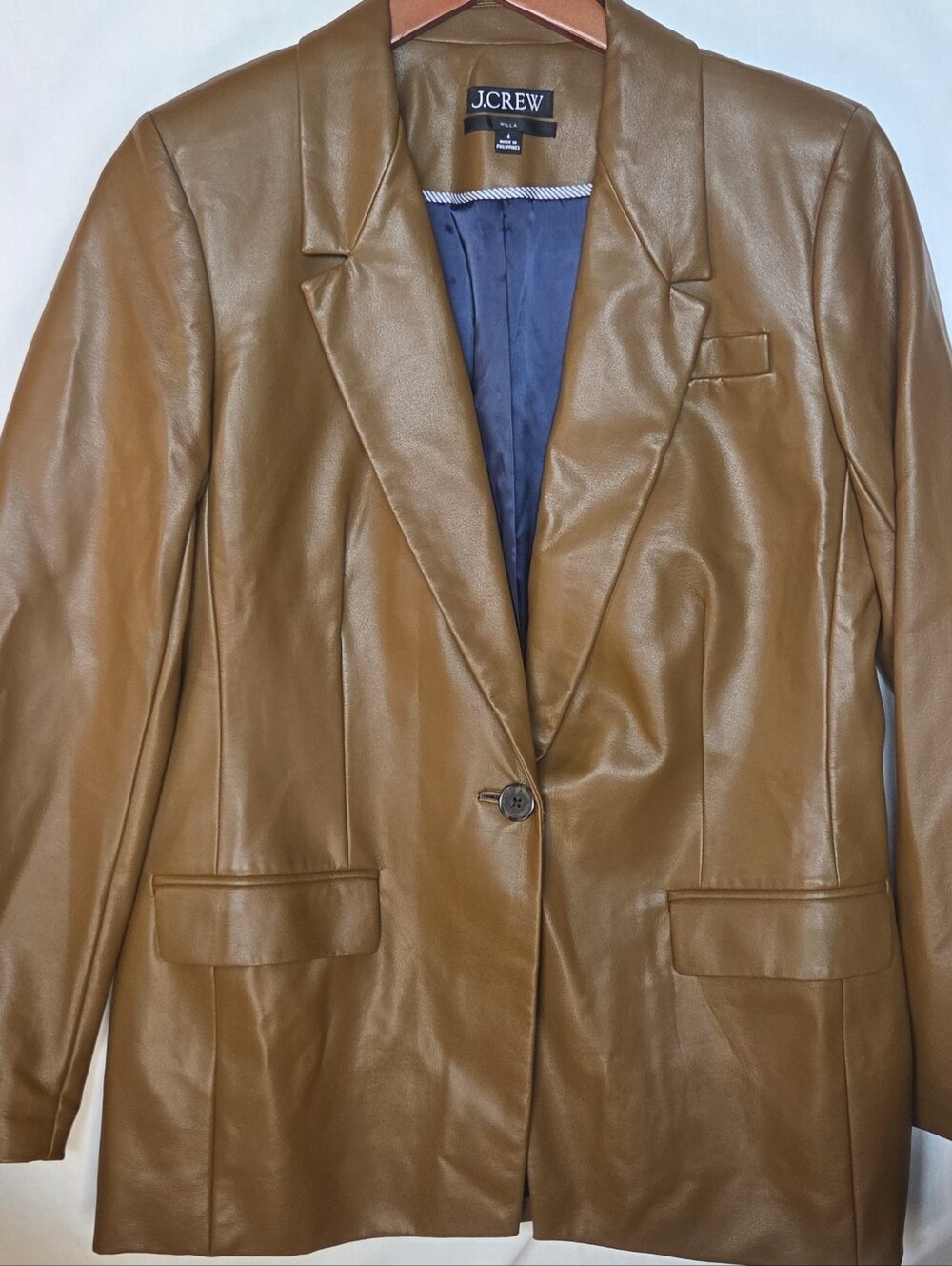 J Crew Faux Leather Blazer Willa Womens Sz 6 Brown Single Button Vegan Jacket